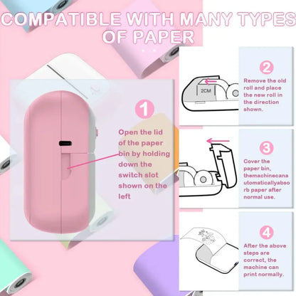 Mini Printer, Portable Thermal Printer Efficiently and Quickly, Inkless Pocket Photo Printer for Study Notes, Pictures, DIY